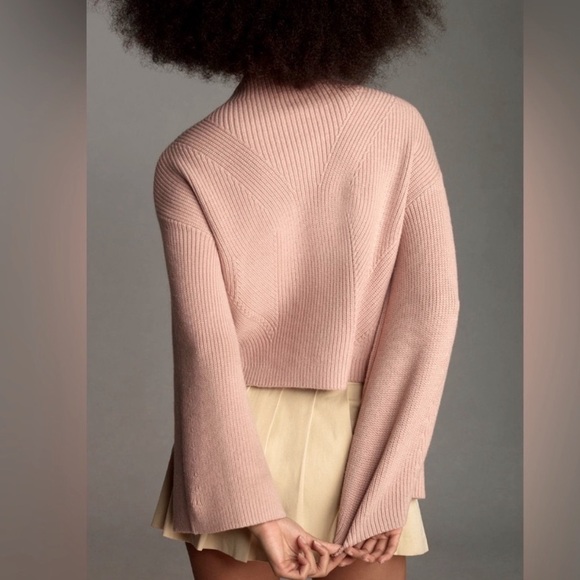 Anthropologie Maeve Medium The Katey Mock Neck Bell Sleeve Sweater Taupe Pink - Picture 3 of 7